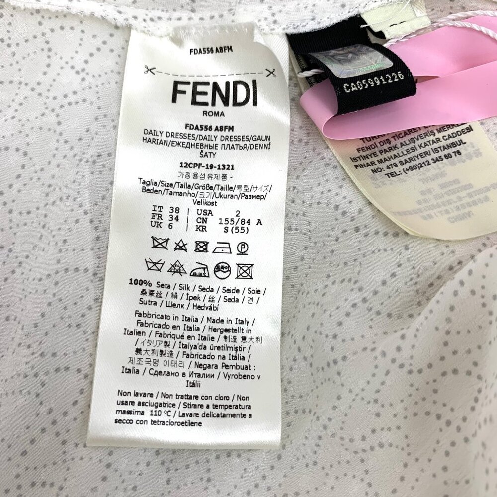 Fendi Off-White Patterned Silk Collared Long Slee… - image 8